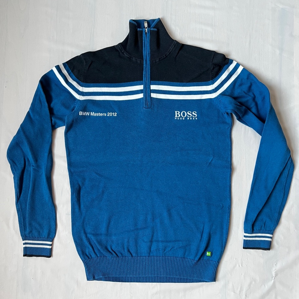 Hugo Boss Quarter Zip cotton Sweater BMW Masters 2012 Blue Black Size S unisex